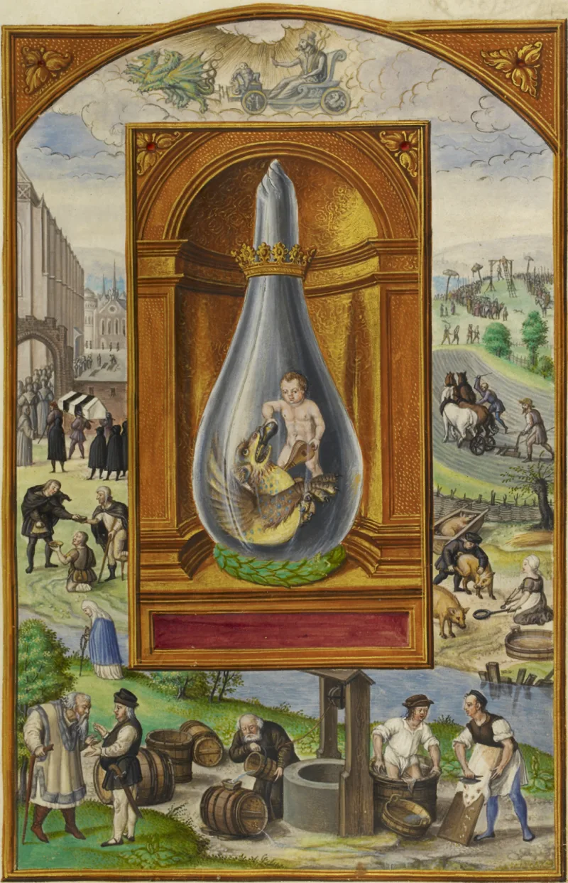 Aquarius rising — Splendor Solis illuminated manuscript, 16th century